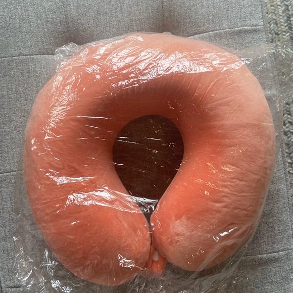 Light orange comfy cozy memory foam travel pillow with snap closure - Picture 2 of 4